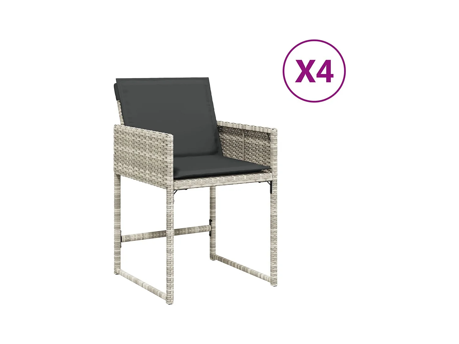 Chaises de jardin avec coussins 4 pièces gris clair résine tressée