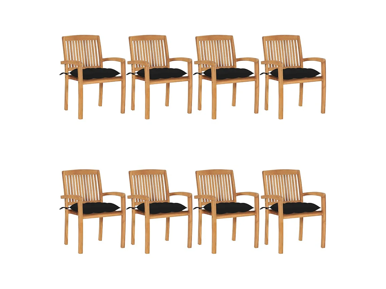 Chaises de jardin empilables avec coussins 8 pièces Teck solide