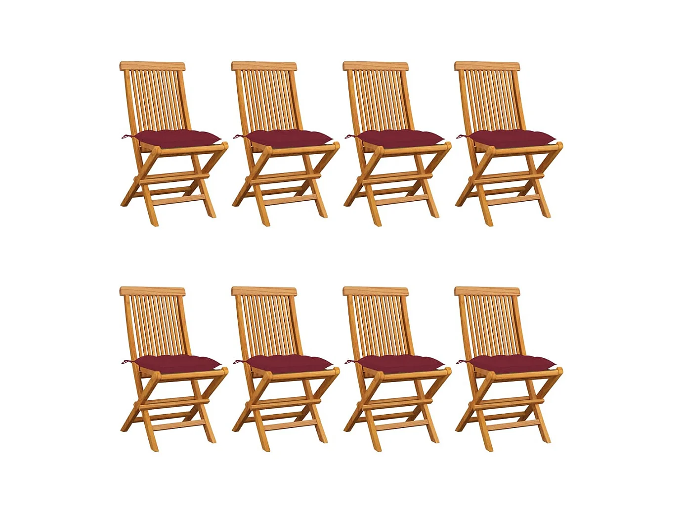 Chaises de jardin avec coussins bordeaux 8 pièces Teck massif
