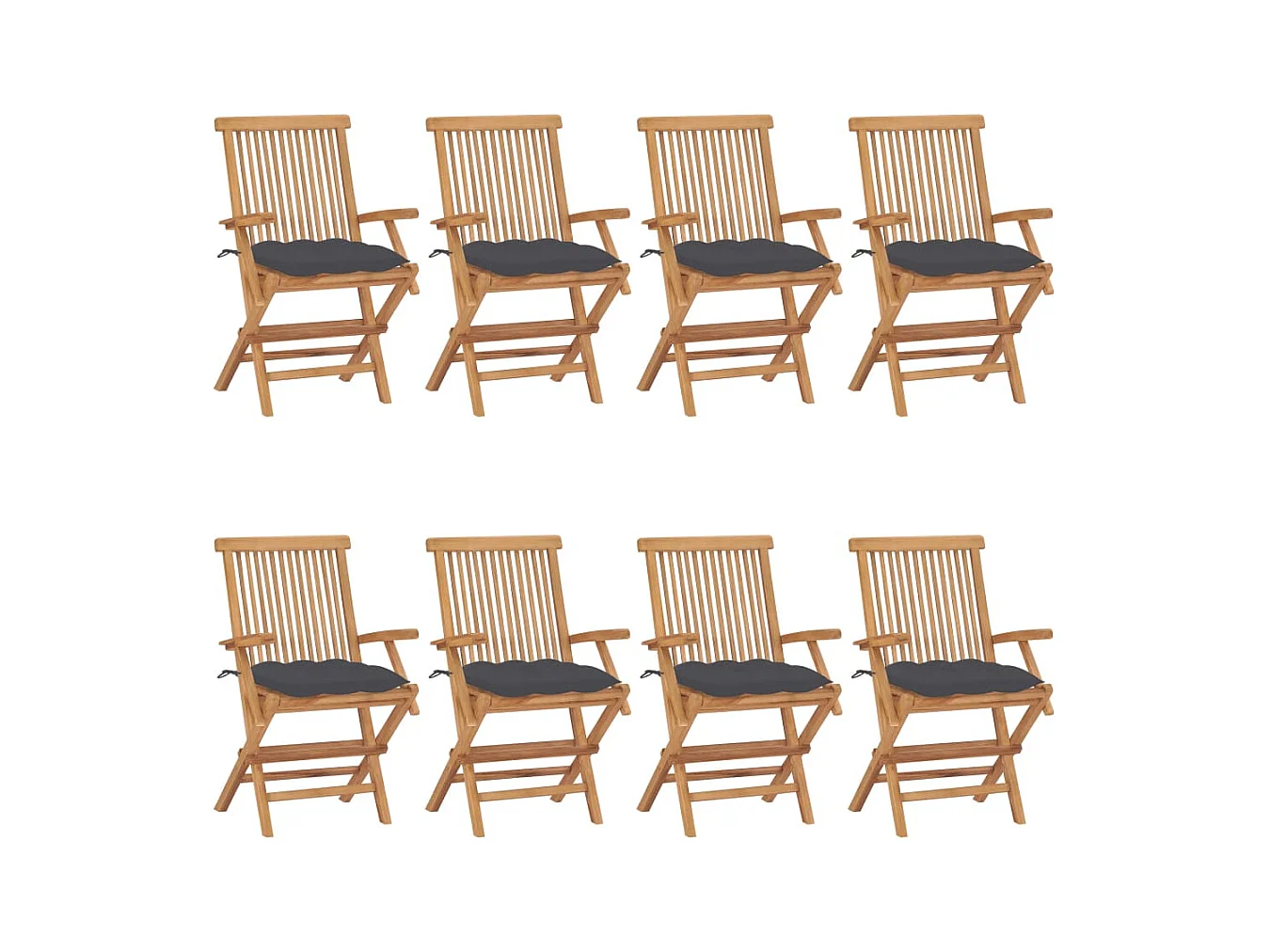 Chaises de jardin avec coussins anthracite 8 pièces Teck massif