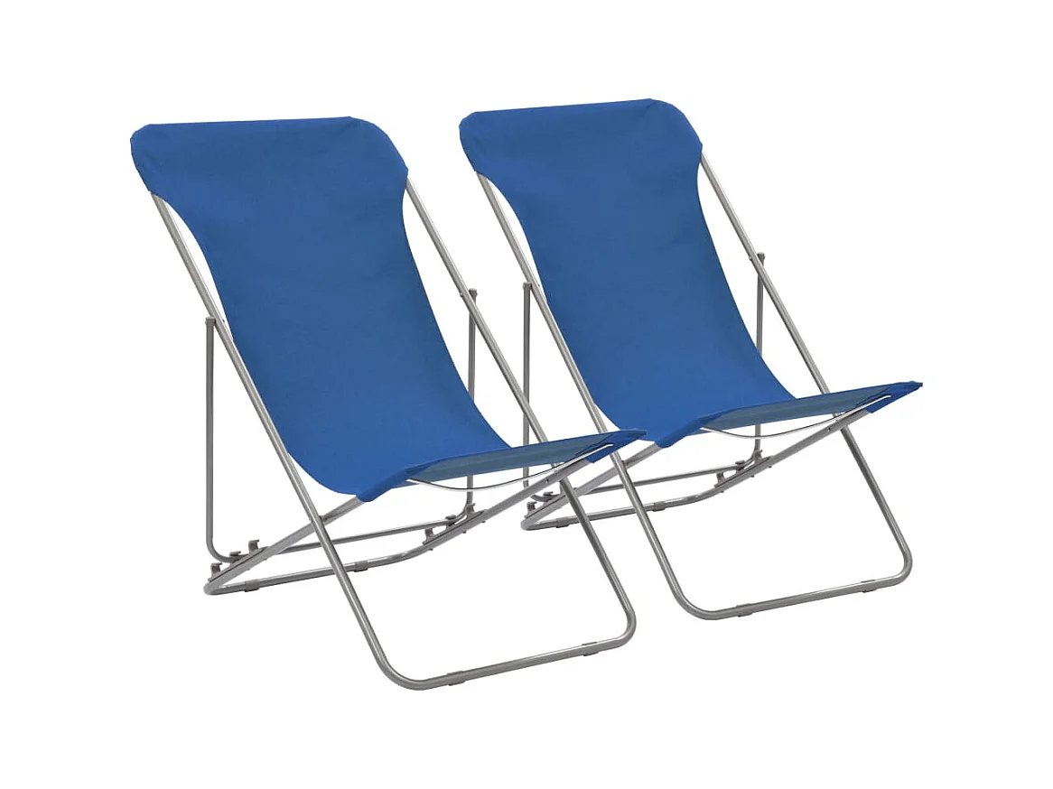 Chaises de plage pliables 2 pièces Acier et tissu oxford Bleu