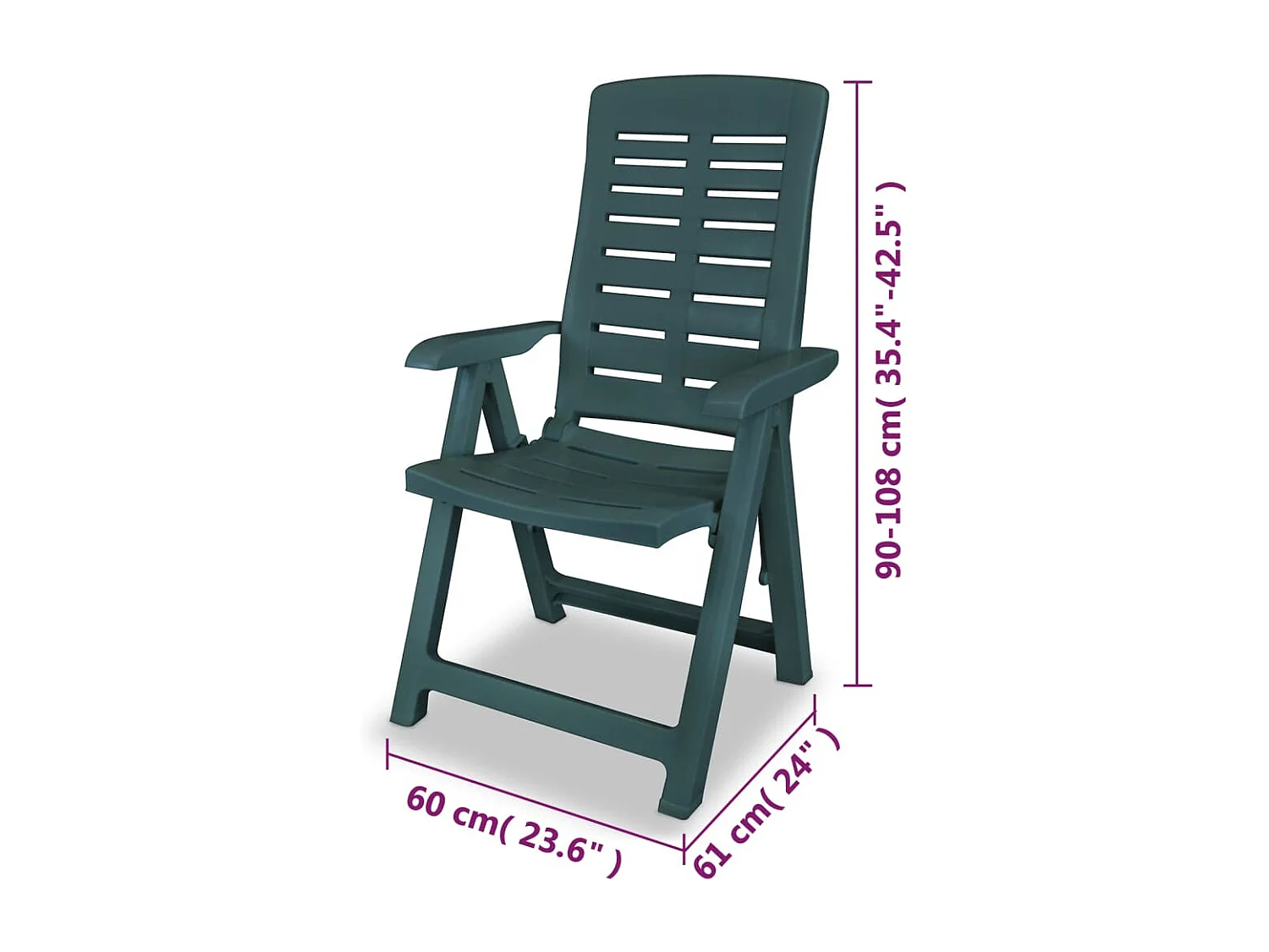 Chaises inclinables de jardin 4 pièces Plastique Vert