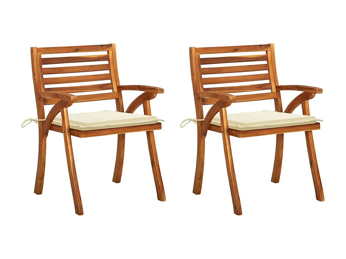 Cadeiras de jantar p/ jardim c/ almofadões 2 peças acácia maciça