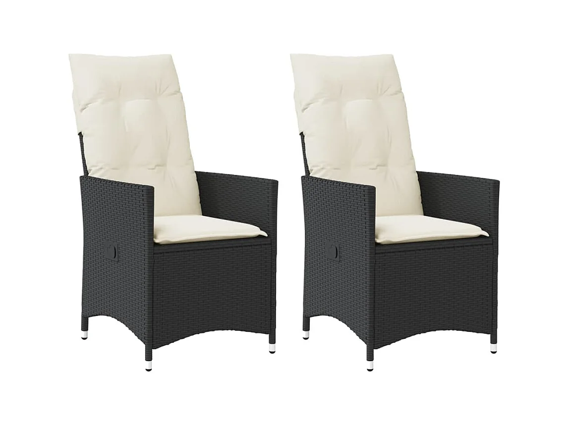 Chaises inclinables de jardin lot de 2 et coussins noir rotin