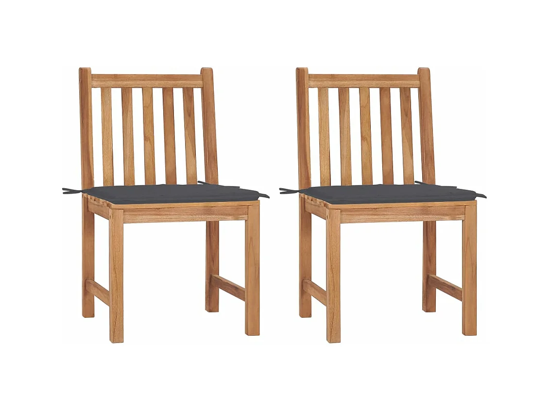 Chaises de jardin 2 pièces avec coussins Bois de teck massif