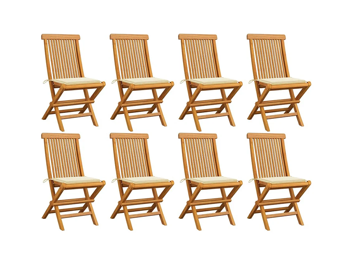 Tuinstoelen 8 st met crèmekleurige kussens massief teakhout