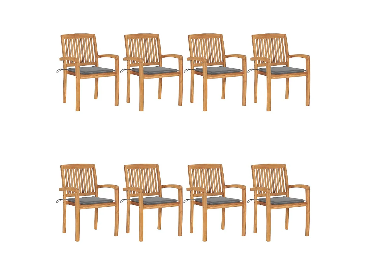 Chaises de jardin empilables avec coussins 8 pièces Teck solide