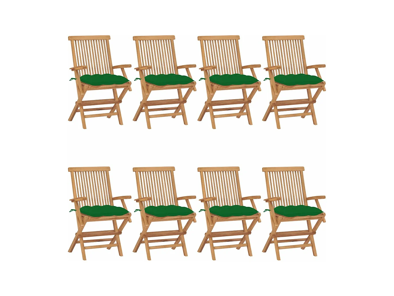 Chaises de jardin avec coussins vert 8 pièces Bois de teck massif