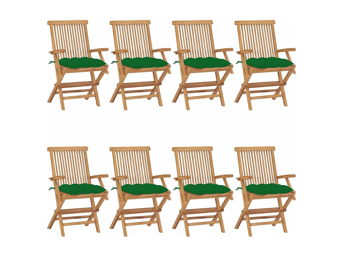 Chaises de jardin avec coussins vert 8 pièces Bois de teck massif