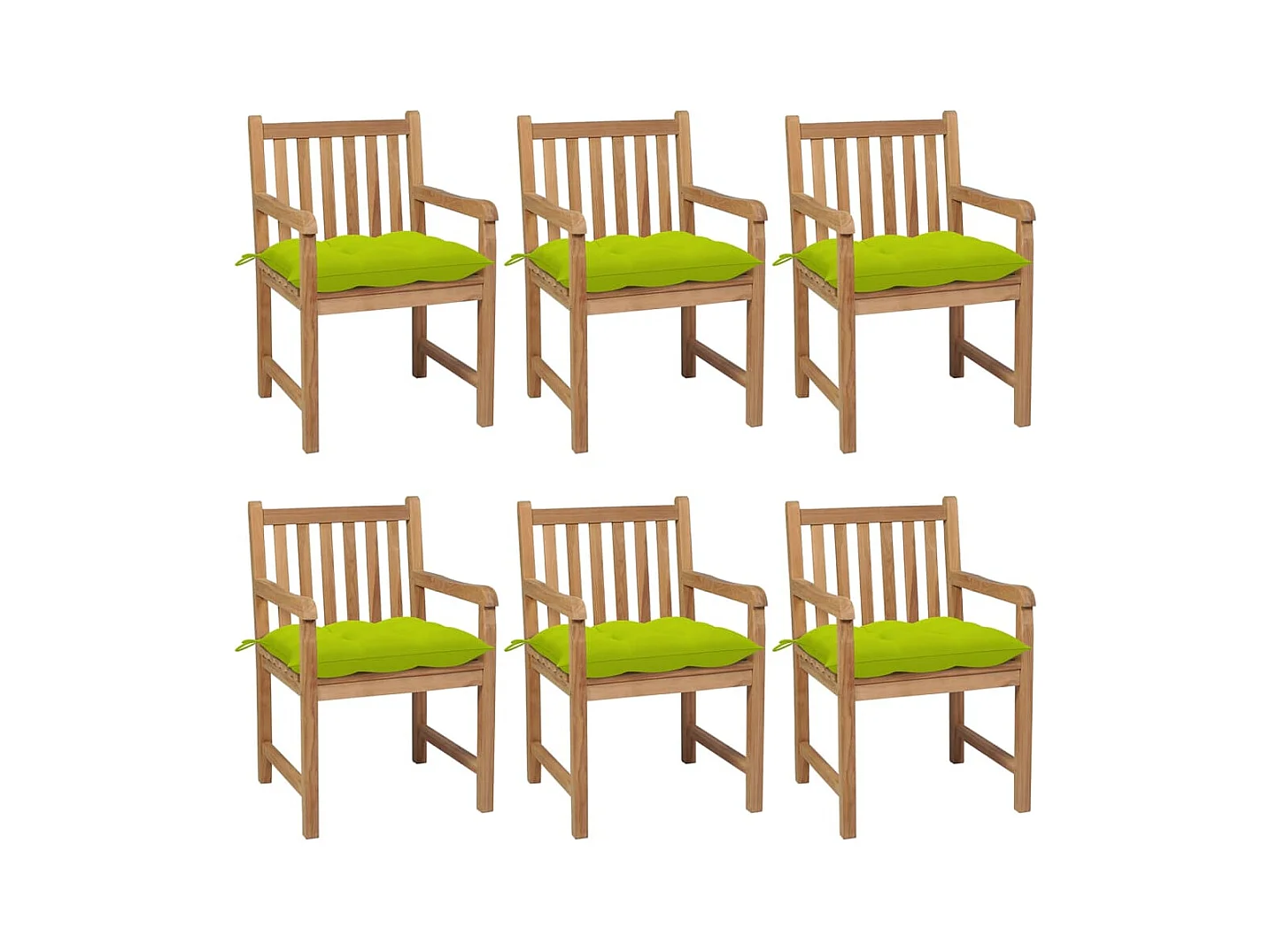 Chaises de jardin 6 pièces avec coussins vert vif Teck solide
