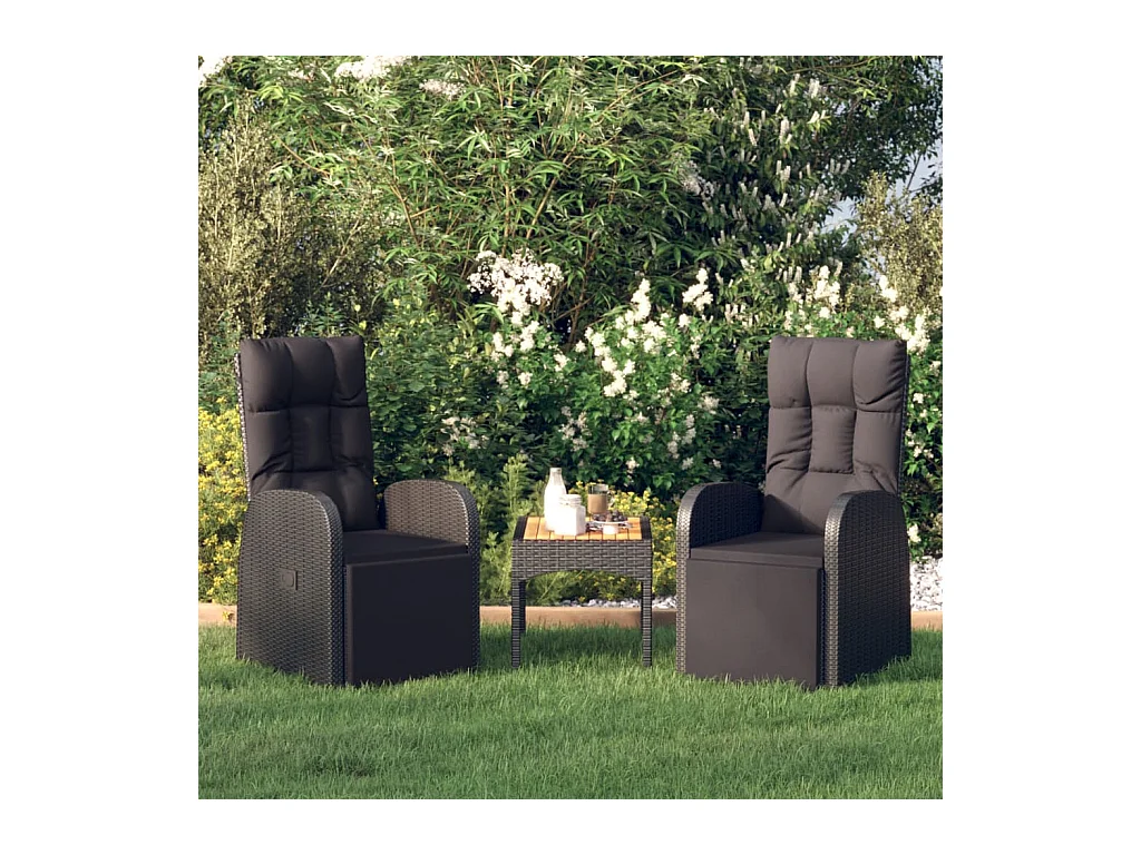 Cadeiras de jardim reclináveis c/ almofadões 2peças vime PE preto