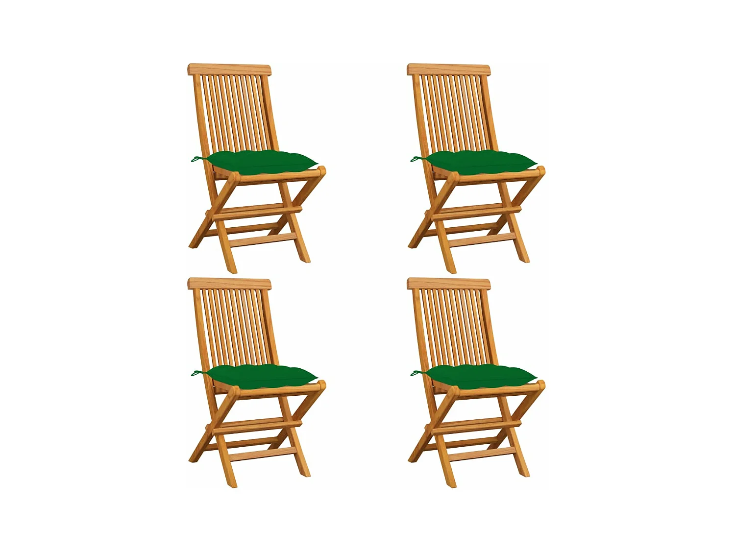 Tuinstoelen 4 stukkenmet groene kussens massief teakhout