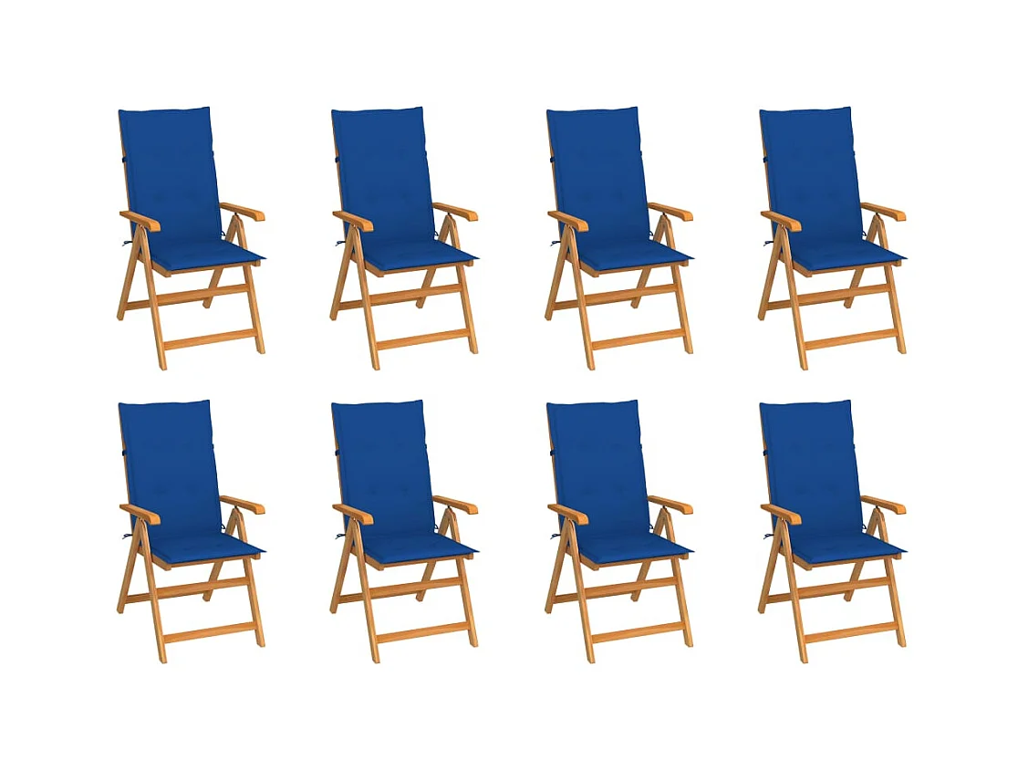 Chaises inclinables de jardin avec coussins 8 pièces Teck solide