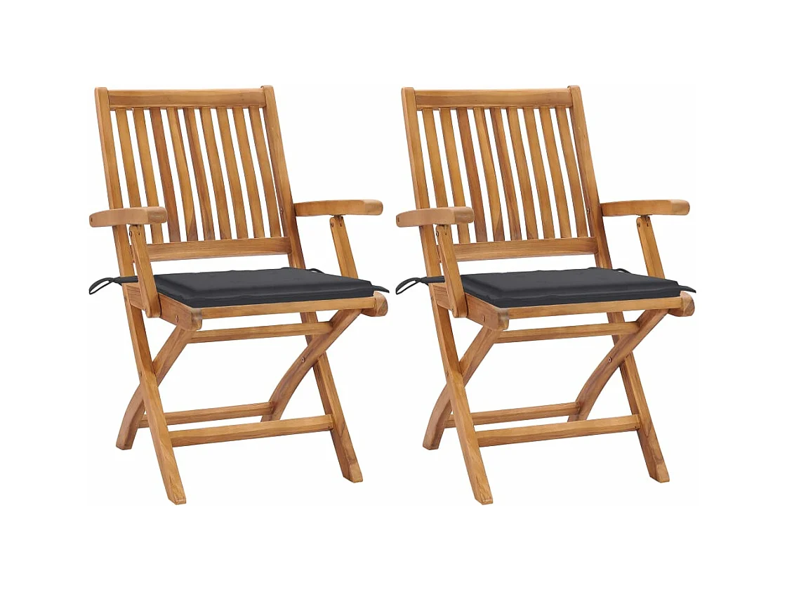 Chaises de jardin 2 pièces avec coussins anthracite Bois de teck