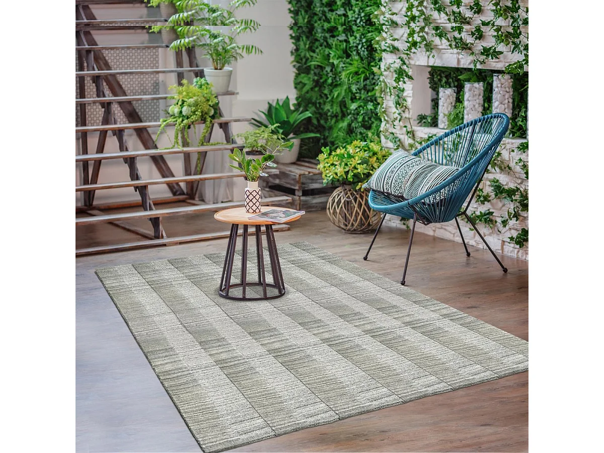 tapis entrée 120x170 fait à la main en laine gris rectangle motif uni BANDA