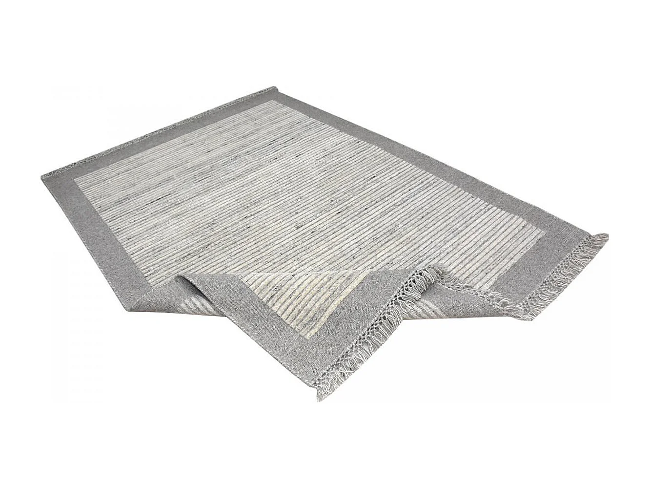 Authentique tapis berbère 200x290 fait à la main en laine gris et beige LOUNALI