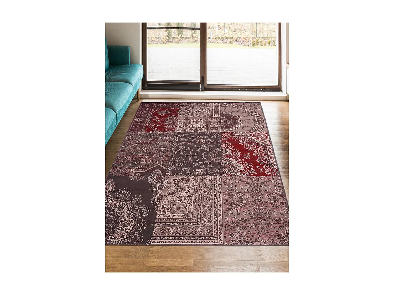 tapis salon 140x200 tissé gris rectangle motif baroque LYN1 NYBRO