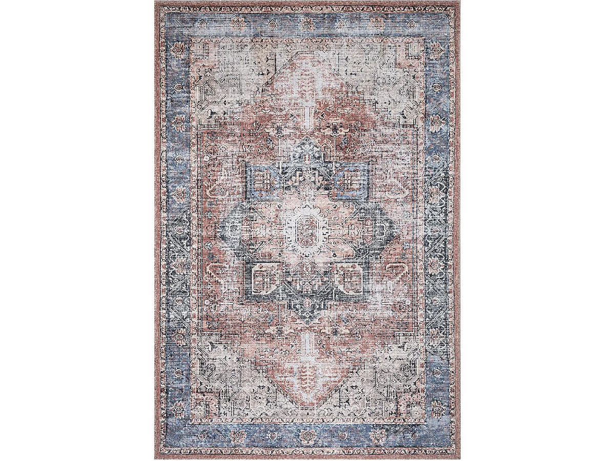 Tapis oriental 150x230 rectangle lit de vin et bleu tissé motif ethnique MASHAD