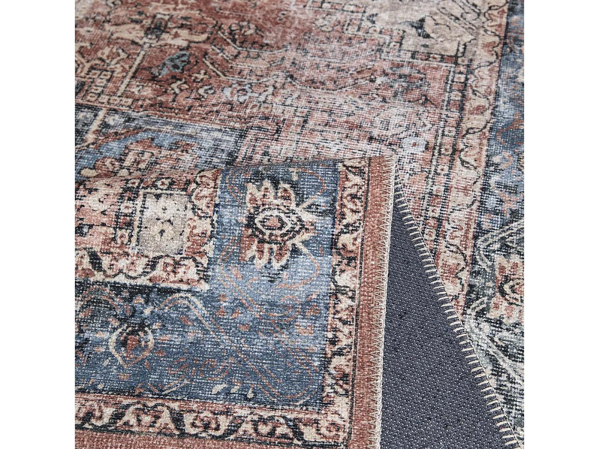 Tapis oriental 150x230 rectangle lit de vin et bleu tissé motif ethnique MASHAD