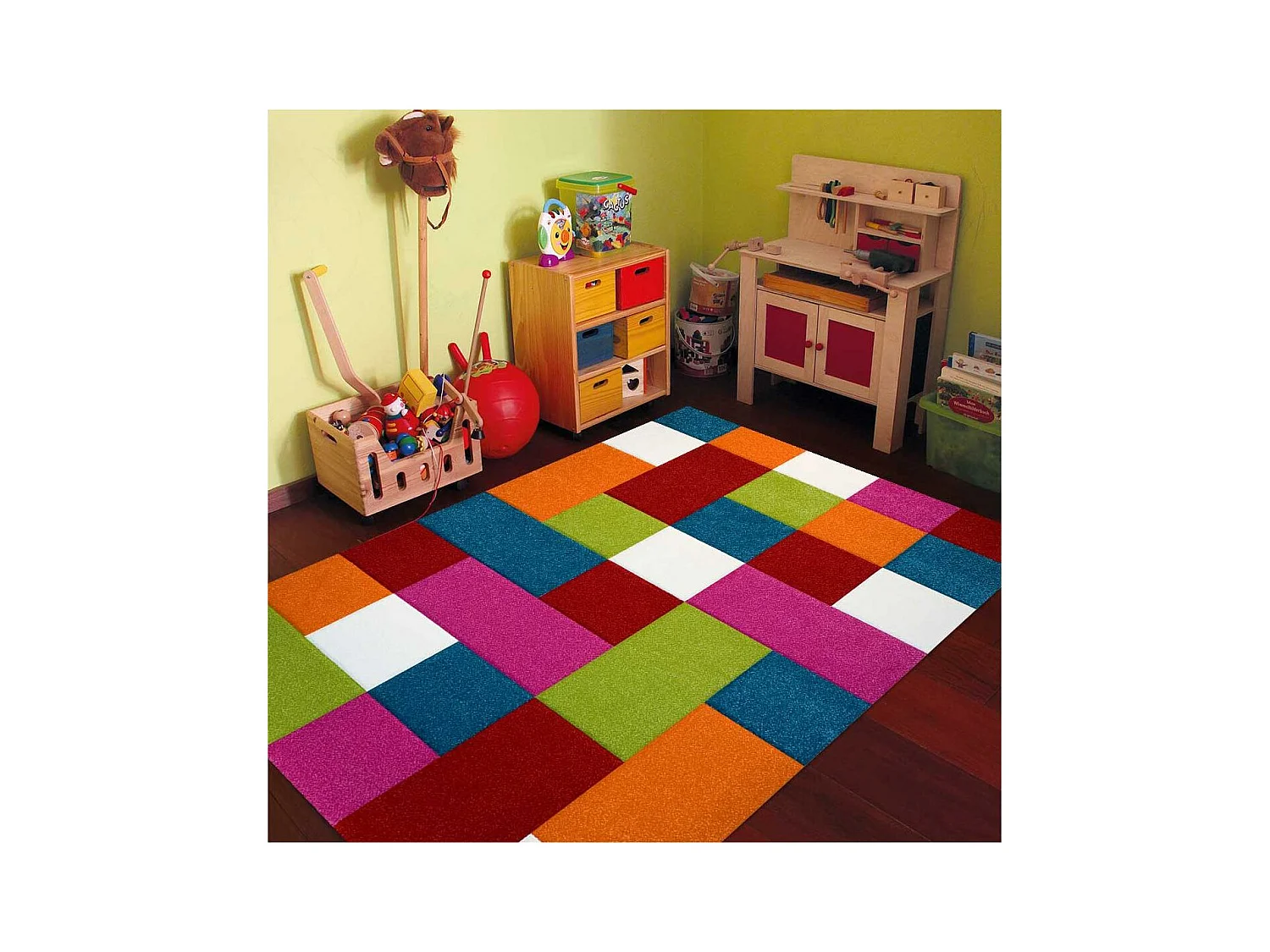 tapis chambre 80x150 tissé multicolore rectangle motif damier CARREAUX