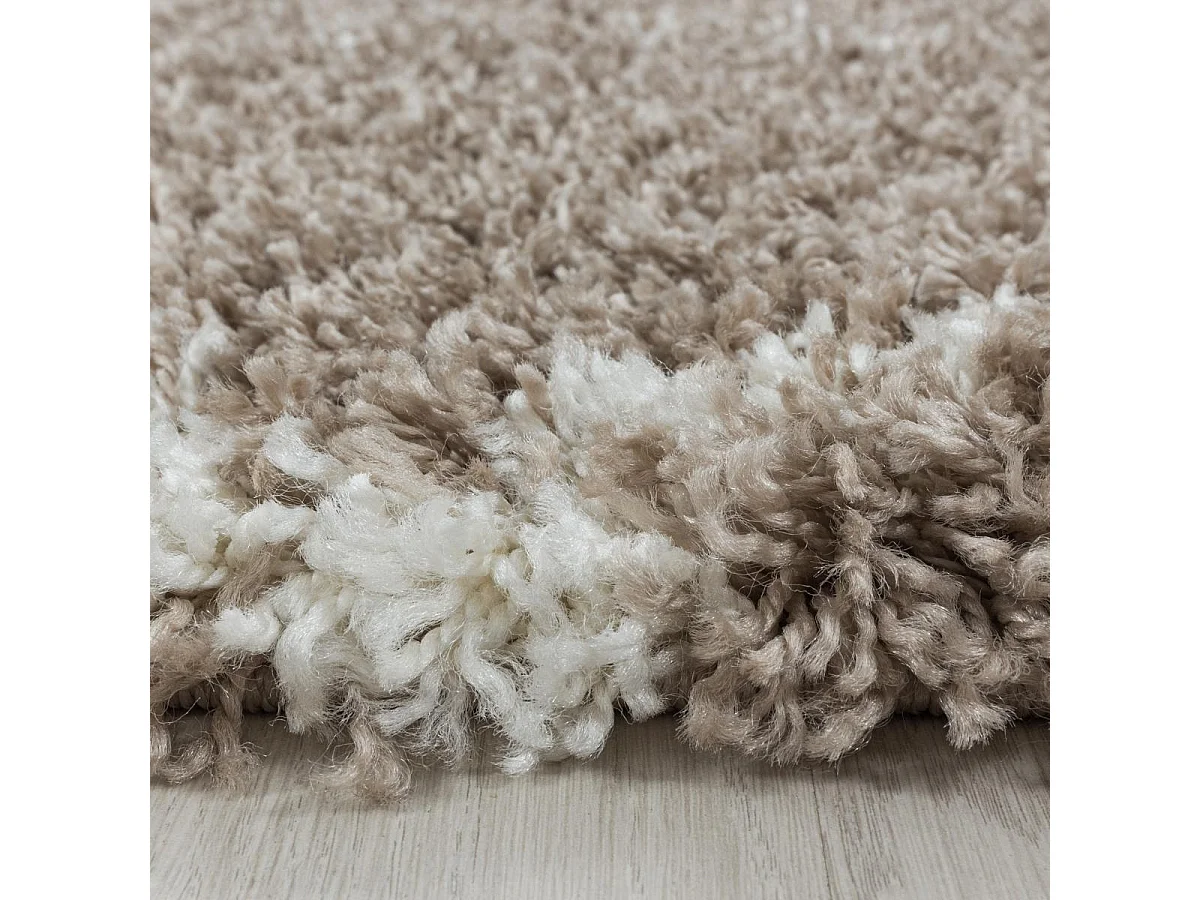 Tapis berbère rond Ø160cm tissé motif losange SHAGGY A beige