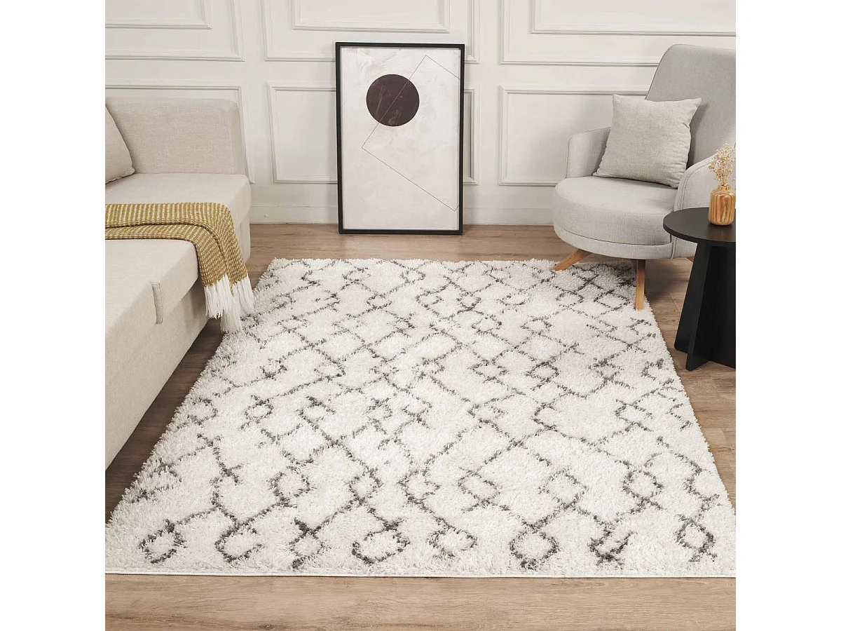 Tapis berbère 200x280 tissé motif ethnic LYN4 BENYLE B crème