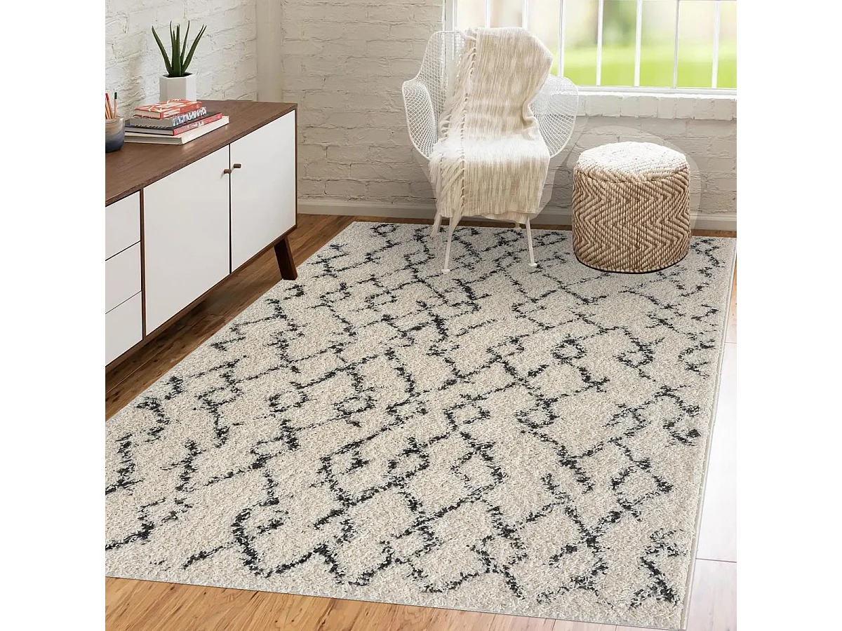 Tapis berbère 200x280 tissé motif ethnic LYN4 BENYLE B crème