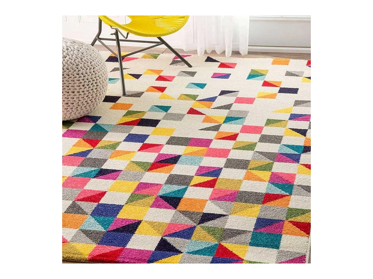 tapis salle à manger 240x340 tissé multicolore rectangle motif géométrique