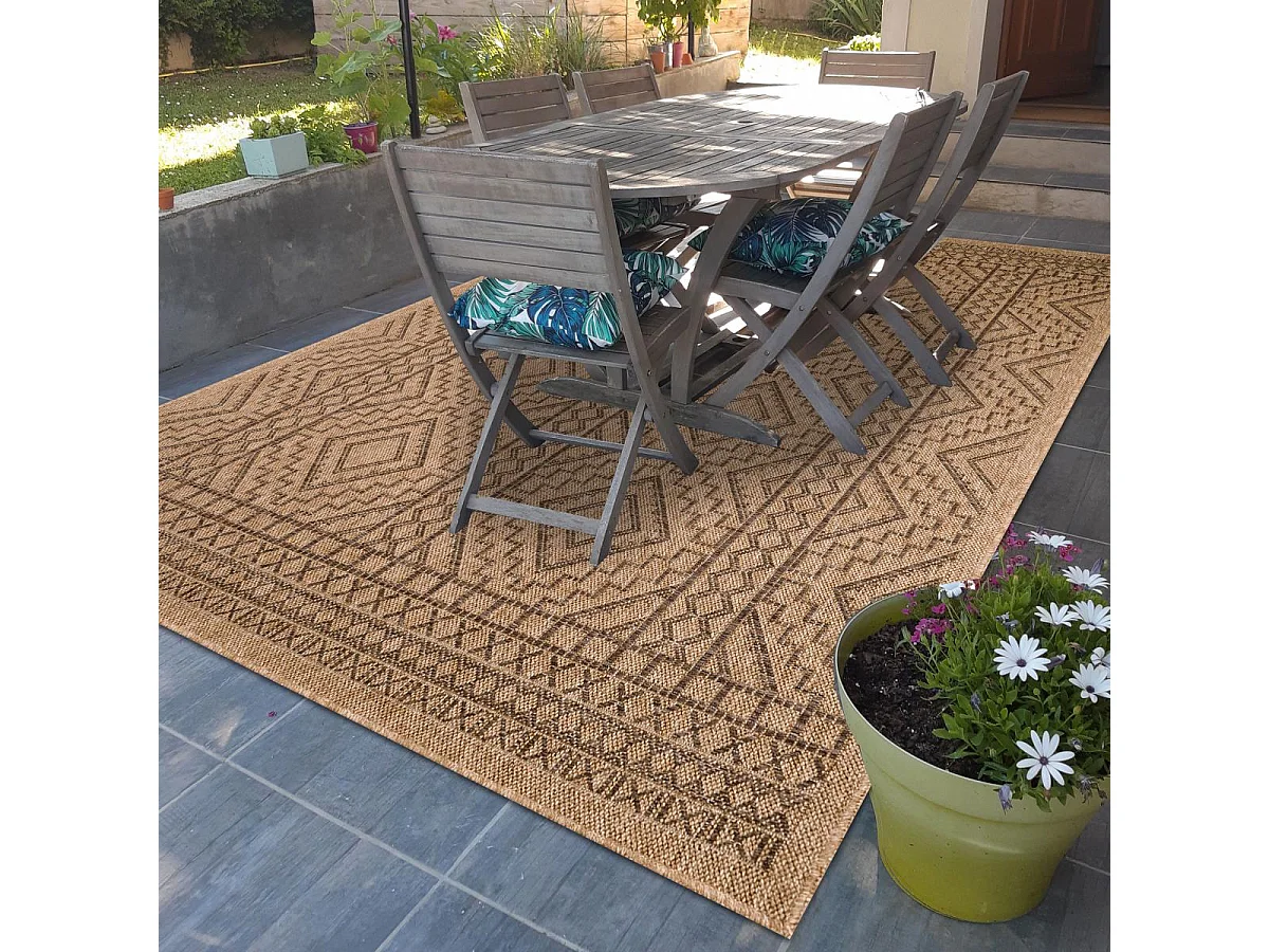 Tapis extérieur 200x290 tissé kilim marron JUTE ART 2