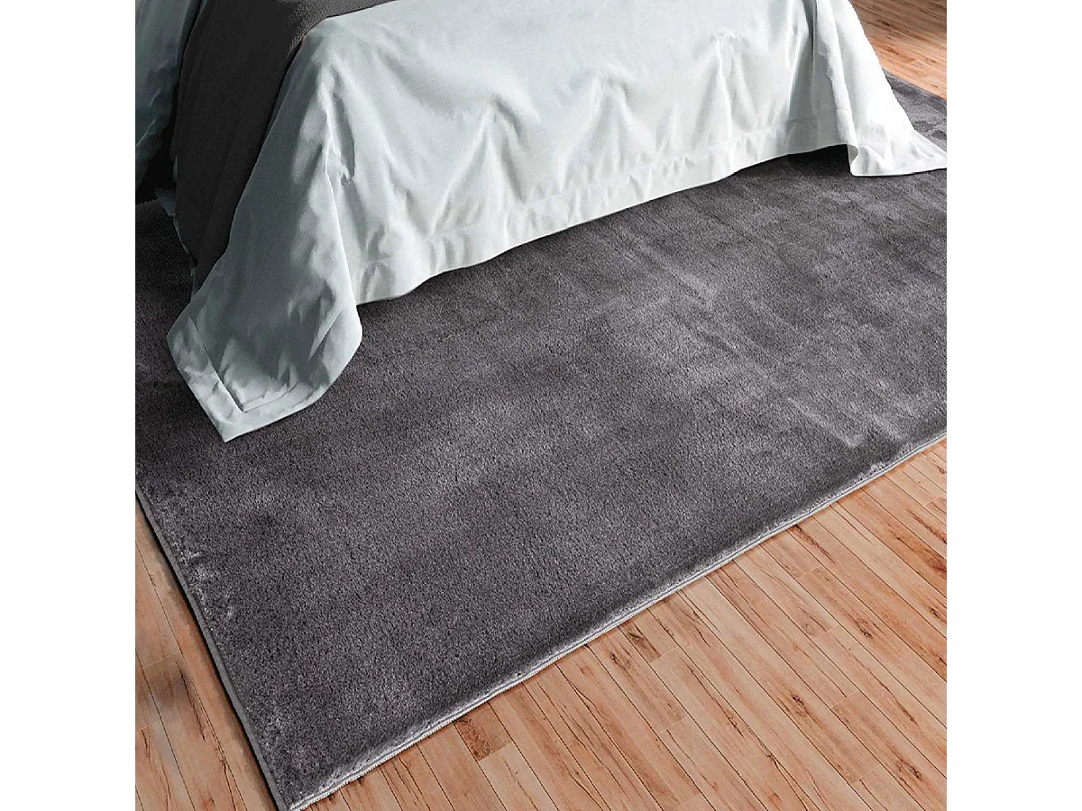 Tapis chambre LYN10 LAVABLE 120x170 soyeux et doux, tapis anthracite uni à l'aspect Shaggy