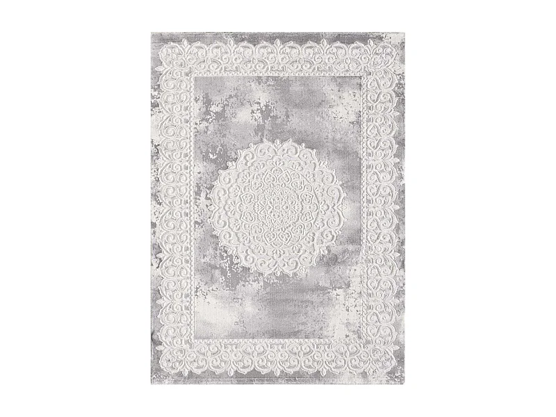 Tapis oriental 80x150 rectangle gris clair tissé motif ancestral LYN7 BALROD