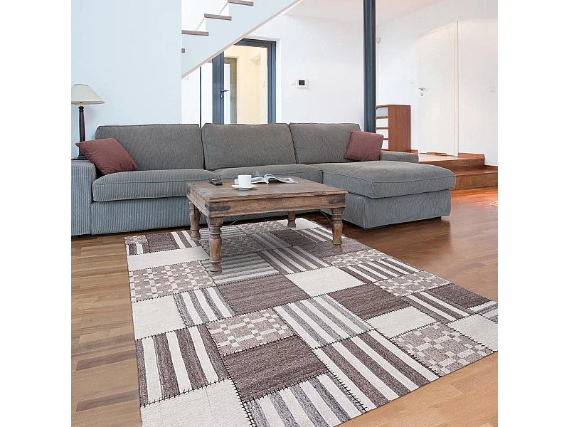 Tapis kilim 200x290 rectangle fait à la main en laine ivoire