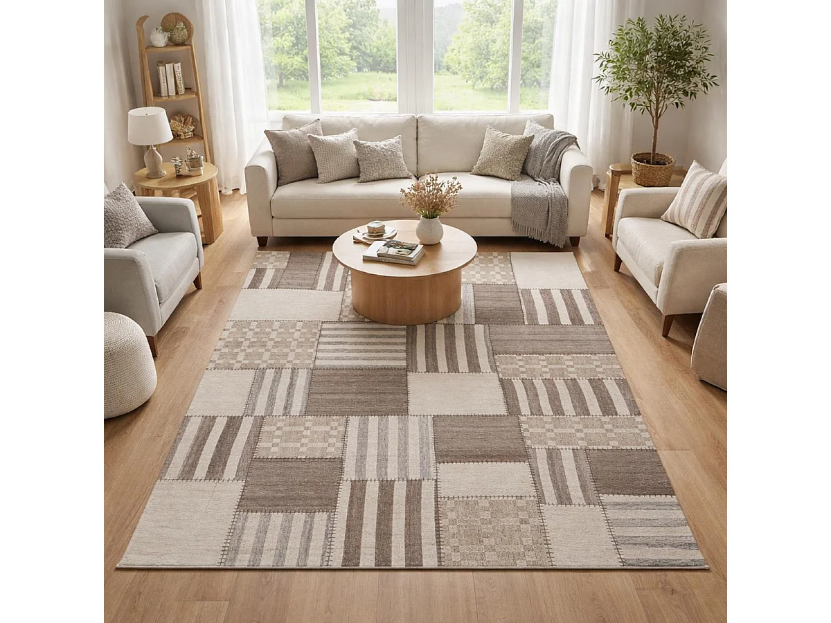 Tappeto Kilim 200x290 rettangolo realizzato a mano in lana avorio