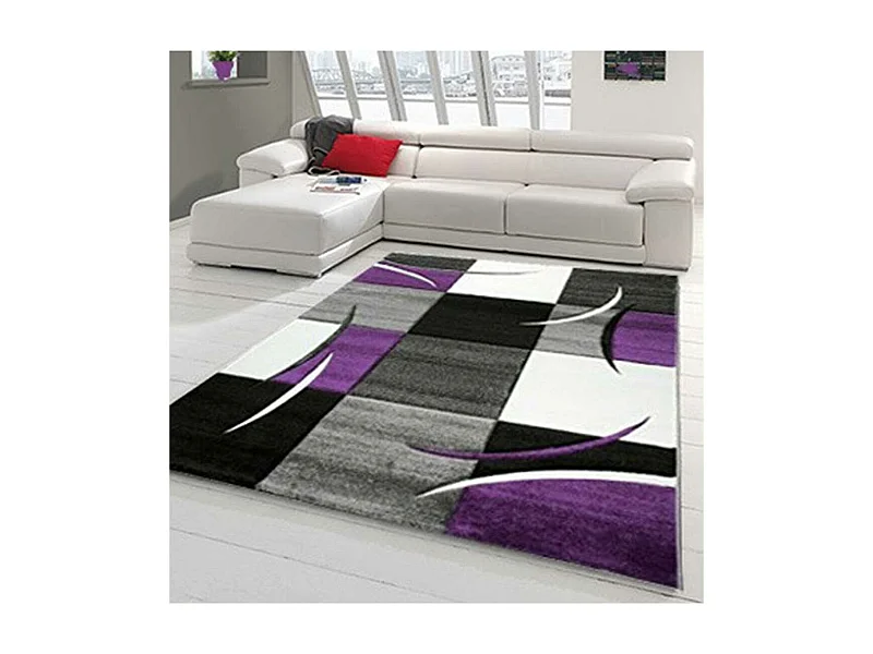 tapis salon 120x170 tissé violet rectangle motif géométrique DI 65