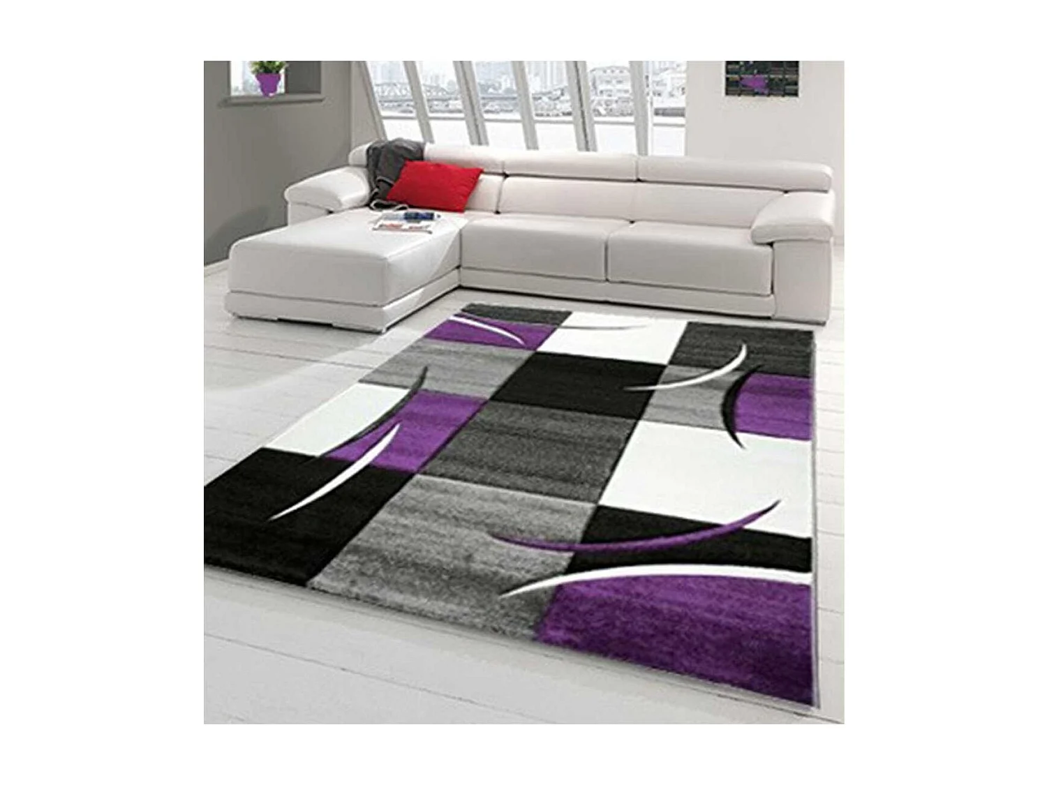 tapis salon 120x170 tissé violet rectangle motif géométrique DI 65
