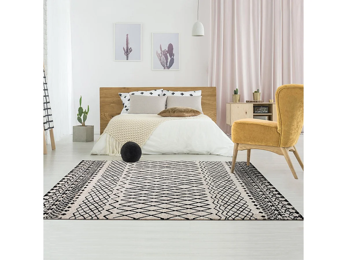 Tappeto berbero 60x110 motivi tribali intrecciati MABAL beige