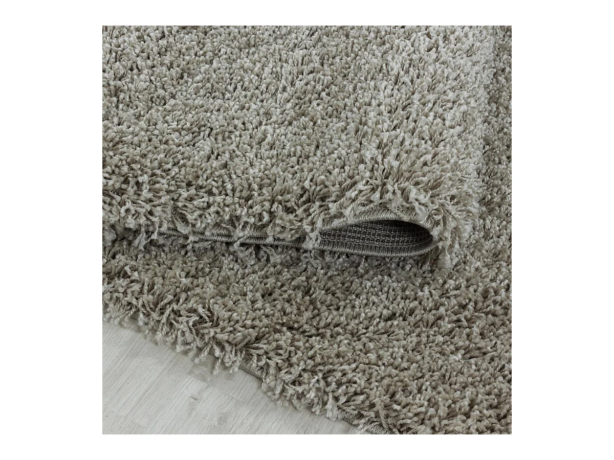 Tapis poils longs shaggy Ø160cm rond tissé beige motif uni UNI I