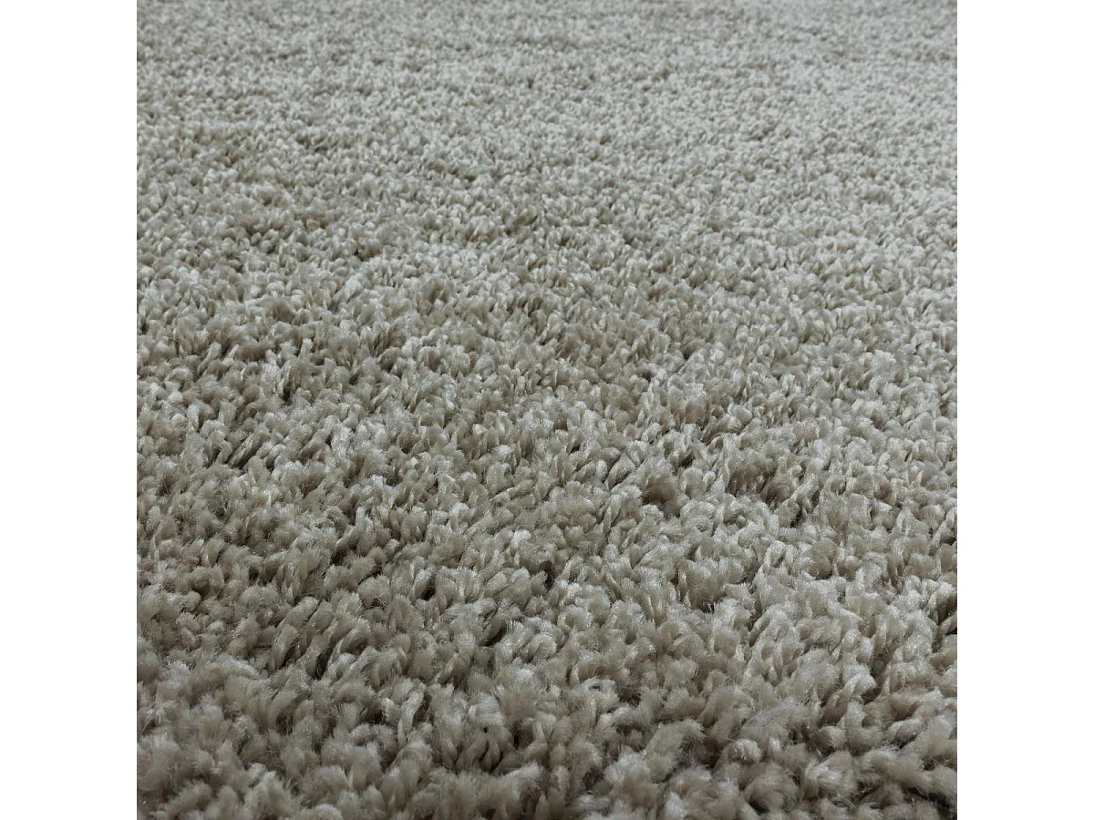 Tapis rond poils longs shaggy Ø160cm tissé beige motif uni UNI I