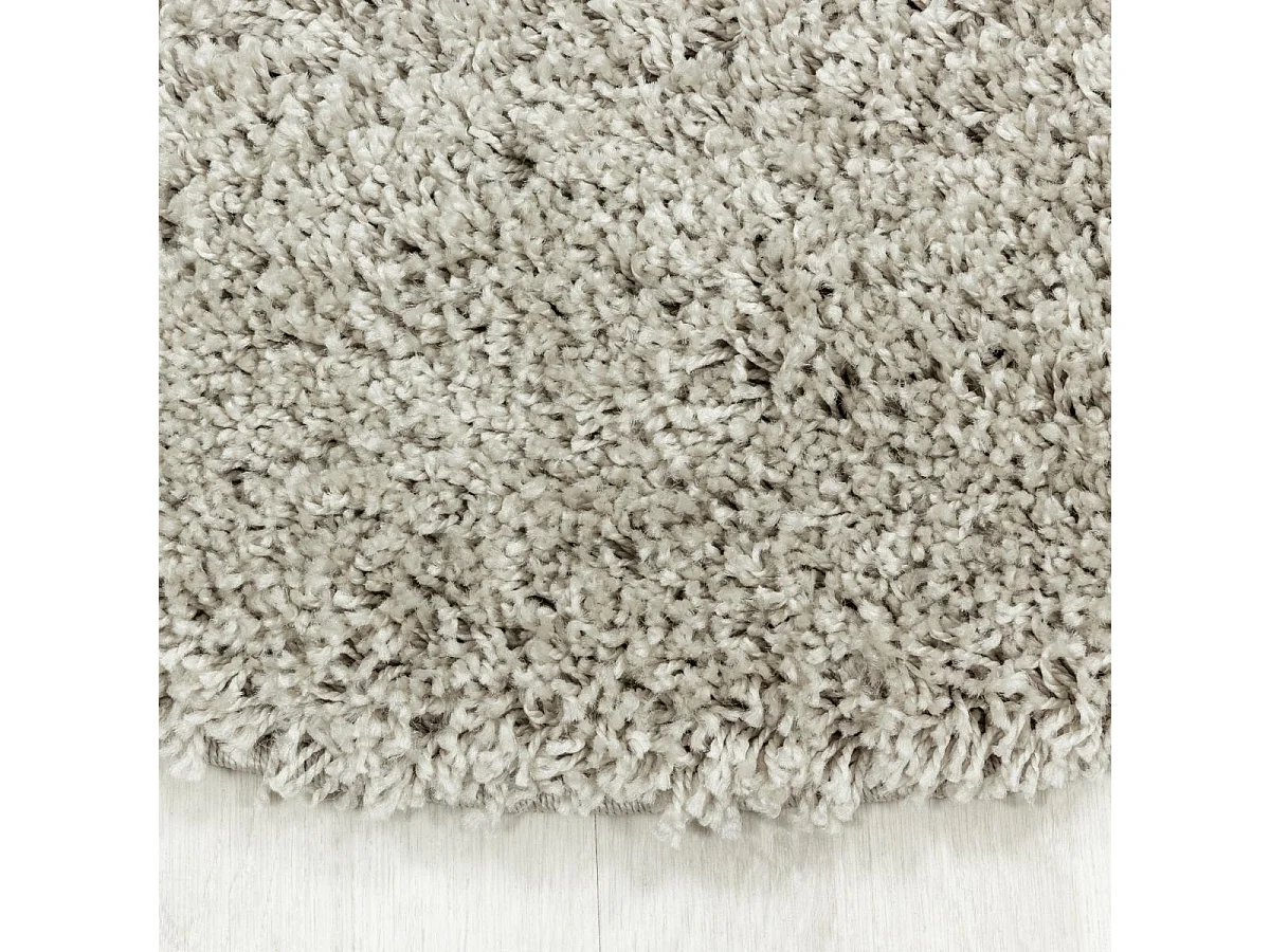 Tapis rond poils longs shaggy Ø160cm tissé beige motif uni UNI I