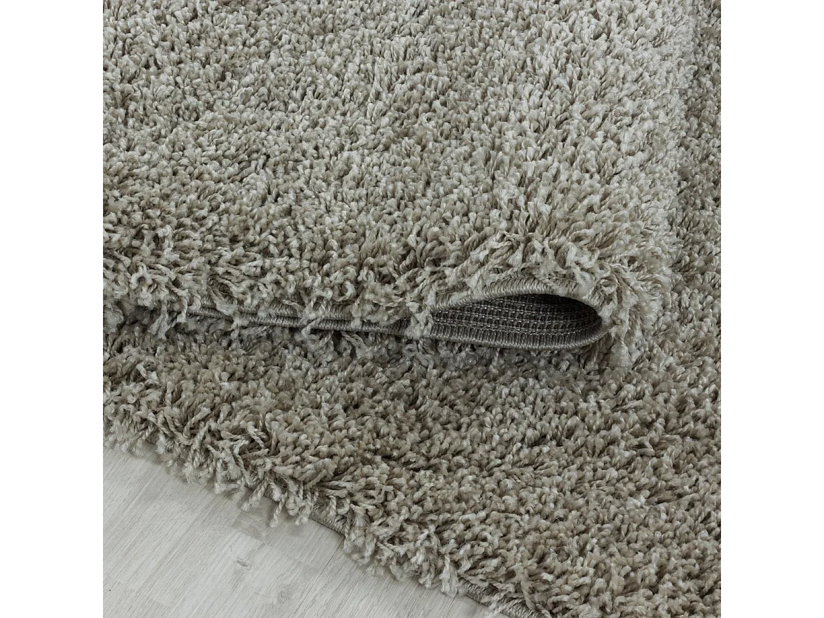 Tapis rond poils longs shaggy Ø160cm tissé beige motif uni UNI I