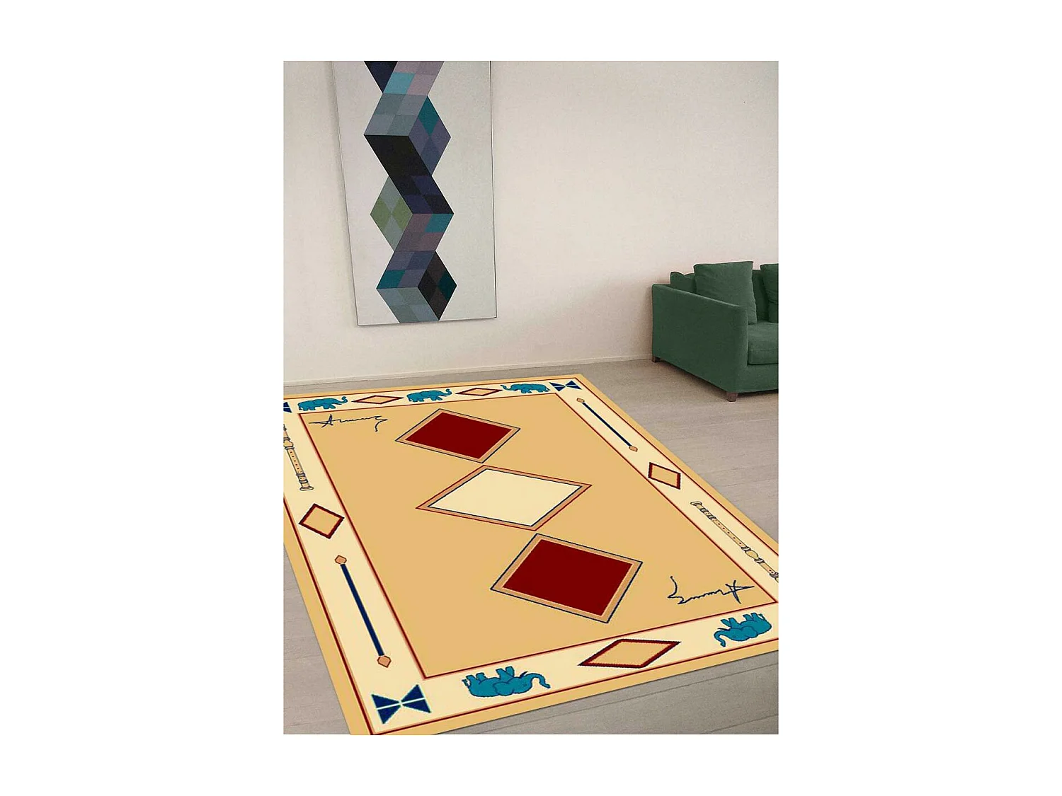 tapis salon 120x180 tissé beige rectangle motif simple CHOBAY 8