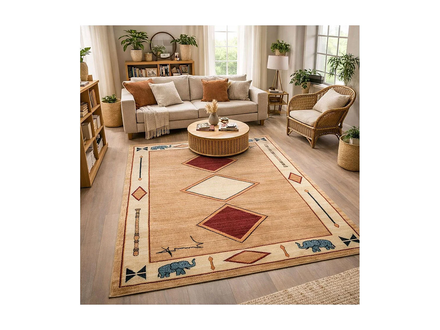 tapis salon 120x180 tissé beige rectangle motif simple CHOBAY 8