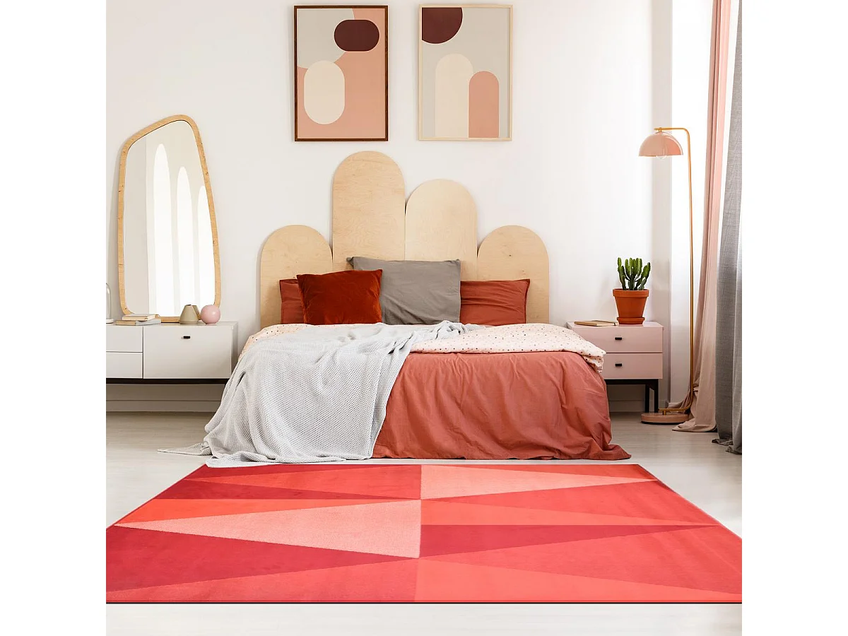 tapis chambre 60x110 tissé rouge rectangle motif géométrique LYN49 BIGTRI