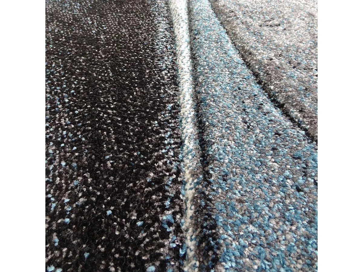 tapis salon Ø120cm tissé bleu et gris rond motif géométrique LYN8 MADILA