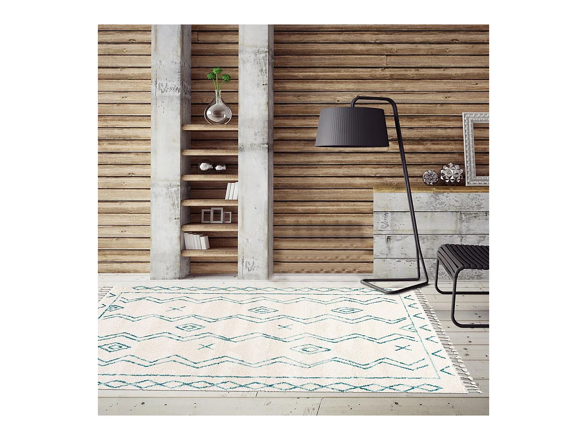 Tapis berbère 240x340 tissé motif ethnic LYN5 MADIDA crème