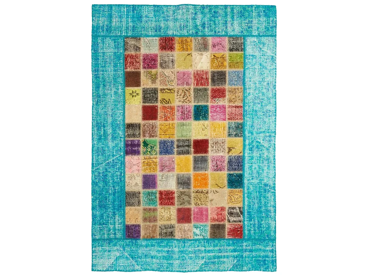 tapis chambre 80x150 fait à la main en laine multicolore motif géométrique