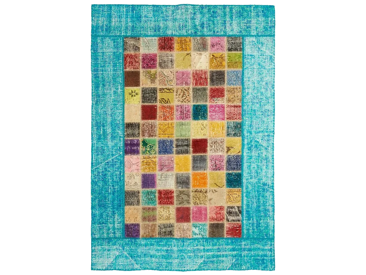 tapis chambre 80x150 fait à la main en laine multicolore motif géométrique