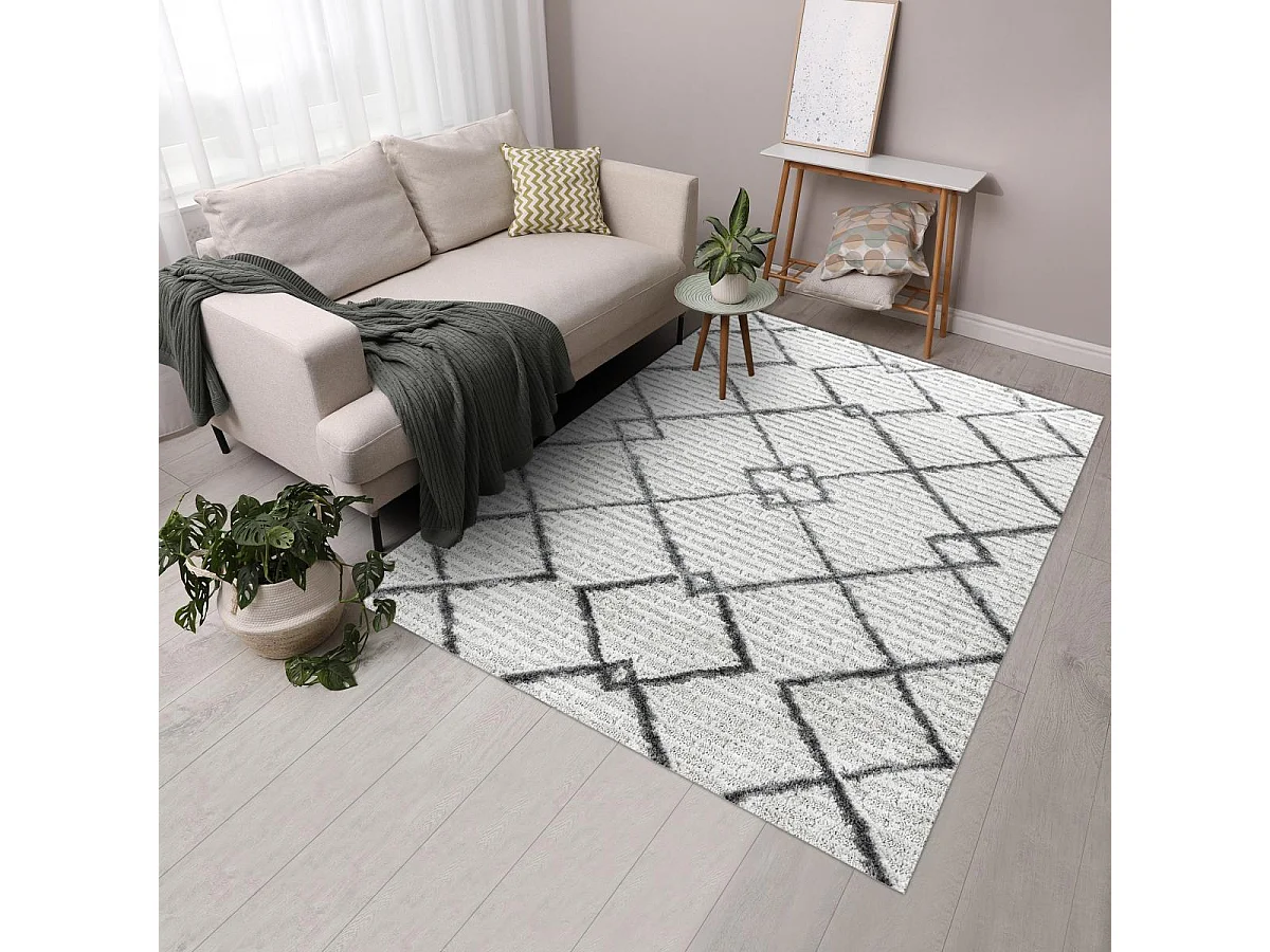 tapis entrée 60x110 tissé crème rectangle motif scandinave PISTIOUL