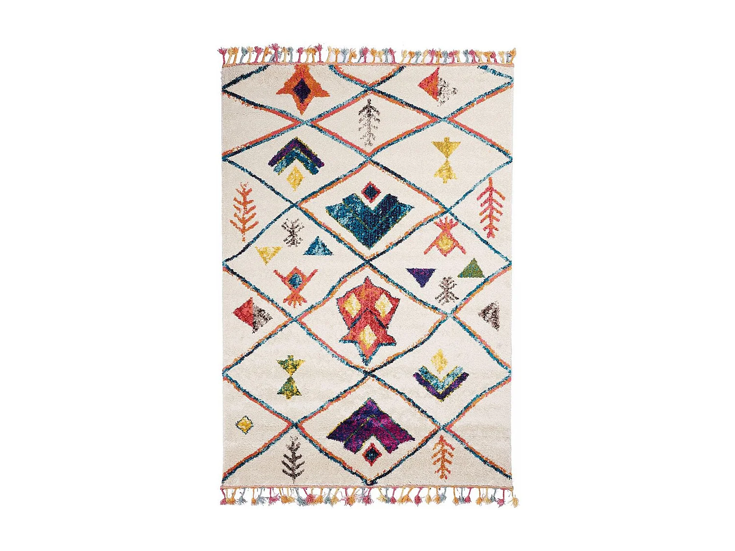 Tappeto berbero 200x290 intrecciato con motivi tribali OURIKA bianco