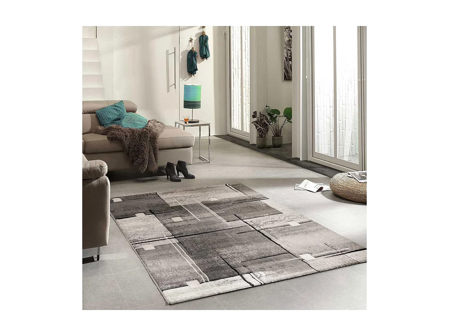 tapis chambre 80x150 tissé marron rectangle motif abstrait NOVA